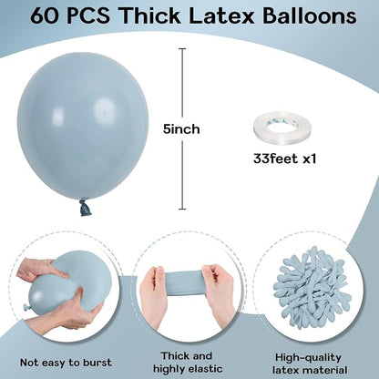Jobkoo Blue Balloons, 12 Inch 30 Pcs Pale Aqua Blue Balloon Muted Dusty Blue - Image 2