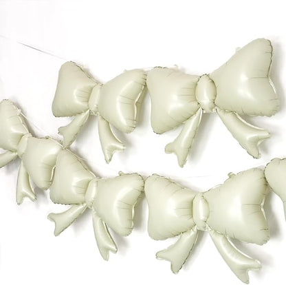 6 Pieces Bow Balloons, Cream White Matte Metallic Foil Bowtie Balloon by PartyEra