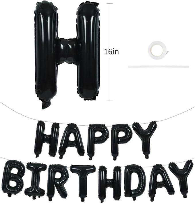 TONIFUL 16 Inch Black Happy Birthday Balloons Banner Decorations - Image 2