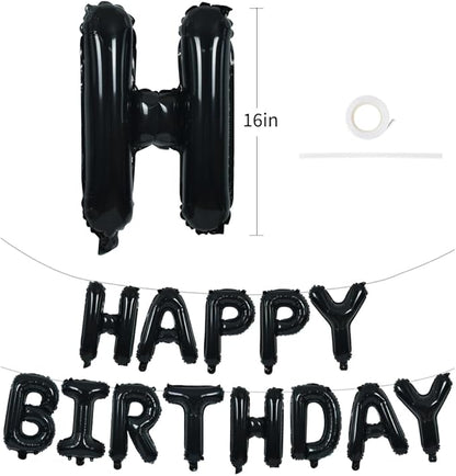 TONIFUL 16 Inch Black Happy Birthday Balloons Banner Decorations - Image 2