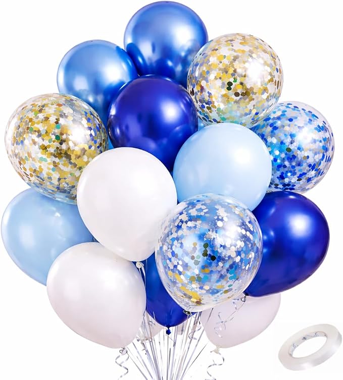 Metallic Blue Balloons 12 Inch – 60 Pack Blue & Gold Balloon Kit by FiestaCart