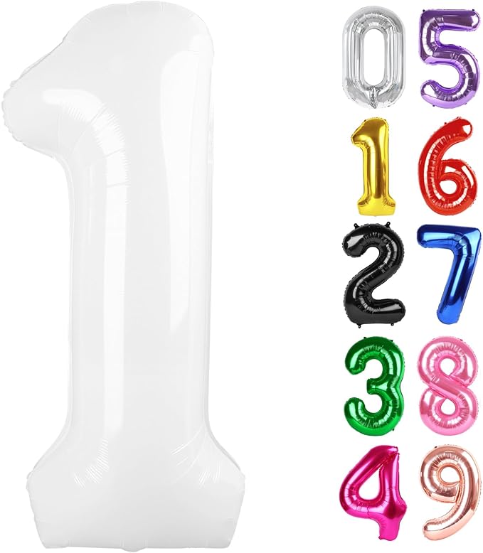 White Number 1 Balloon 40 Inch, 1st Birthday Party Decorations Men Women | Foil by IWERP