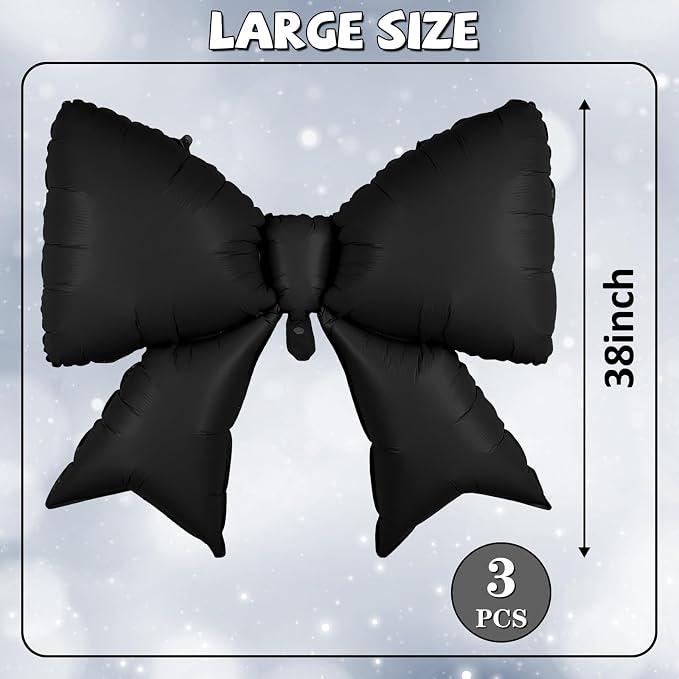 38 Inch Black Bow Foil Balloons, Large Black Mylar Bowknot Balloons Coquette - Image 3