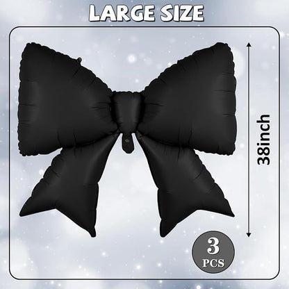 38 Inch Black Bow Foil Balloons, Large Black Mylar Bowknot Balloons Coquette - Image 3