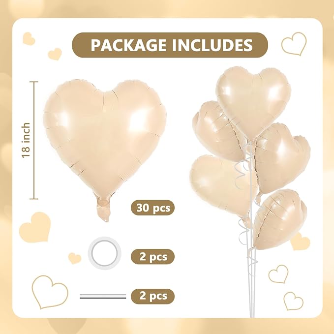 TONIFUL 30 Pcs Apricot Heart Balloons 18 Inch Heart Shape Foil Balloon | Mylar - Image 2