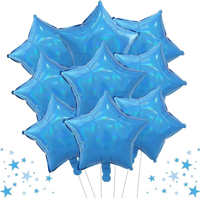 TONIFUL 15 Pcs Star Shaped Balloons 18 Inch Iridescent Blue Foil Balloon | by TONIFUL
