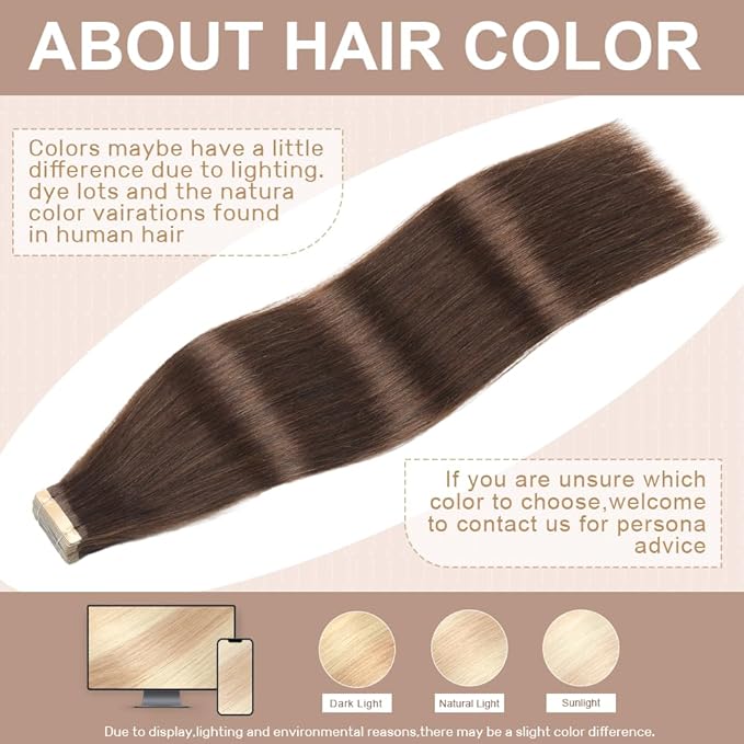 Tape in Hair Extensions Human Hair Dark Brown Hair Extensions 18 Inch 20pcs Remy Straight Human Hair Tape in Extensions Skin Weft Tape Extensions Human Hair