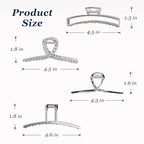 4 Pcs Large Metal Hair Claw Clips for Women, Non-slip Claw Clips with Strong Hold Jaw, Fashion Accessories for Thin Thick Long Curly Hair (Silver2)