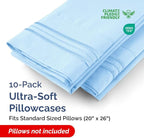 Standard Pillow Cases Set of 10 - Ultra Soft Hotel Quality Pillowcase Covers - Comfy & Wrinkle Free - Shrink, Stain and Fade Resistant - Machine Washable Pillow Protectors - 10 Piece Set - Light Blue