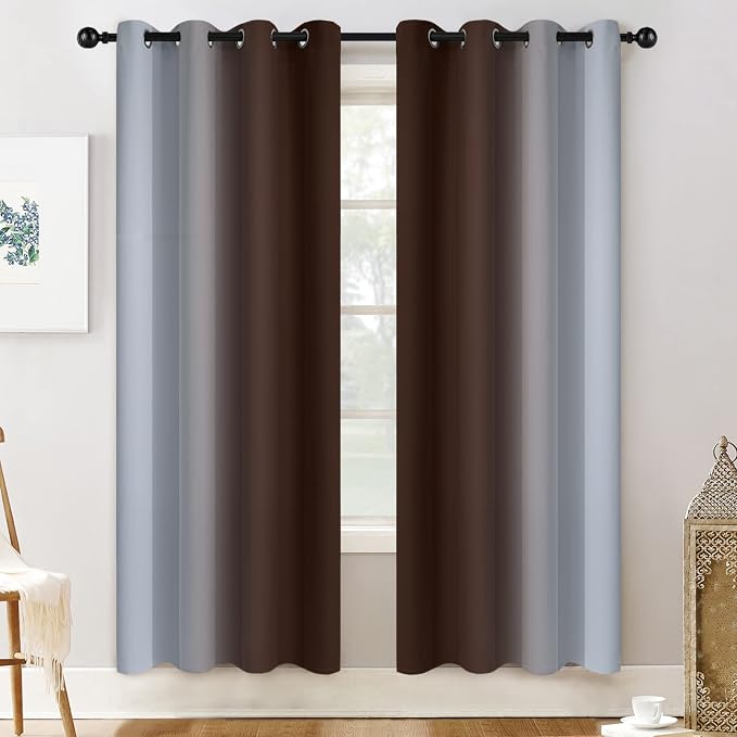 Yakamok Ombre Curtains Brown and Greyish White - Image 2