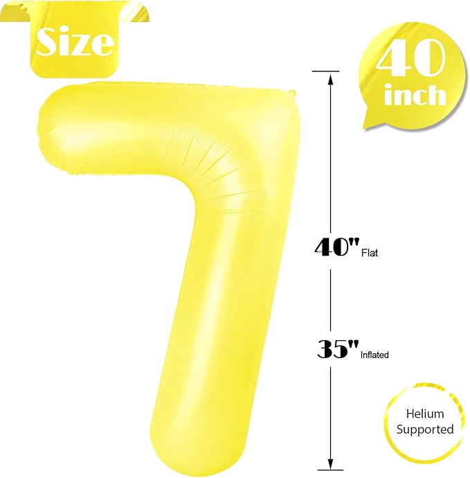 Yellow Number 7 Balloon 40 Inch, 7th Birthday Party Decorations Men Women | - Image 5
