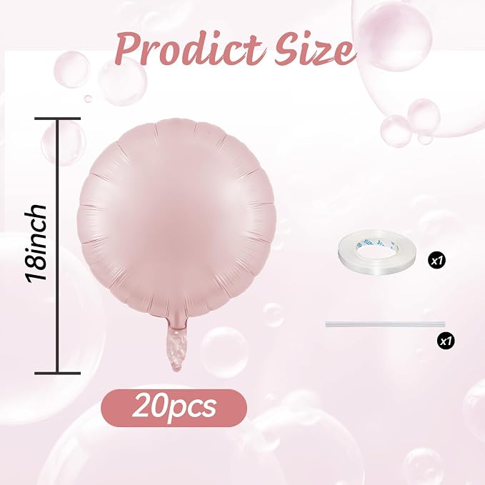 20PCS Round Shaped Foil Balloons, 18 Inch Dusty Pink Round Foil Balloon - Image 2