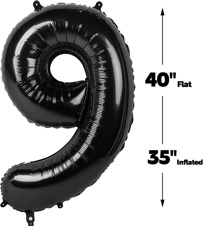 Foil 40 Inch Big Black 9 Balloon Number, Giant Happy 9th 19 29 39 49 99 - Image 2