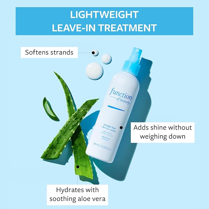 FUNCTION OF BEAUTY Customizable Leave-In Milk Mist for Straight Hair, 7 oz - Leave In Conditioner With Aloe Vera, Sulfate-Free, Infuses Hydration for Weightless Shine