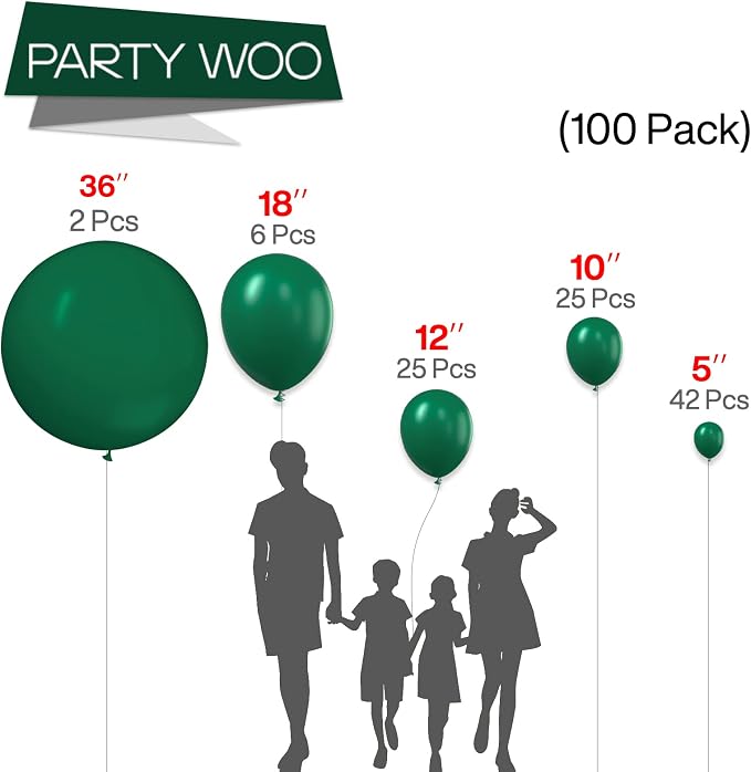 PartyWoo Dark Green Balloons 100pcs Emerald Hunter Forest Green Color | 36 18 - Image 3