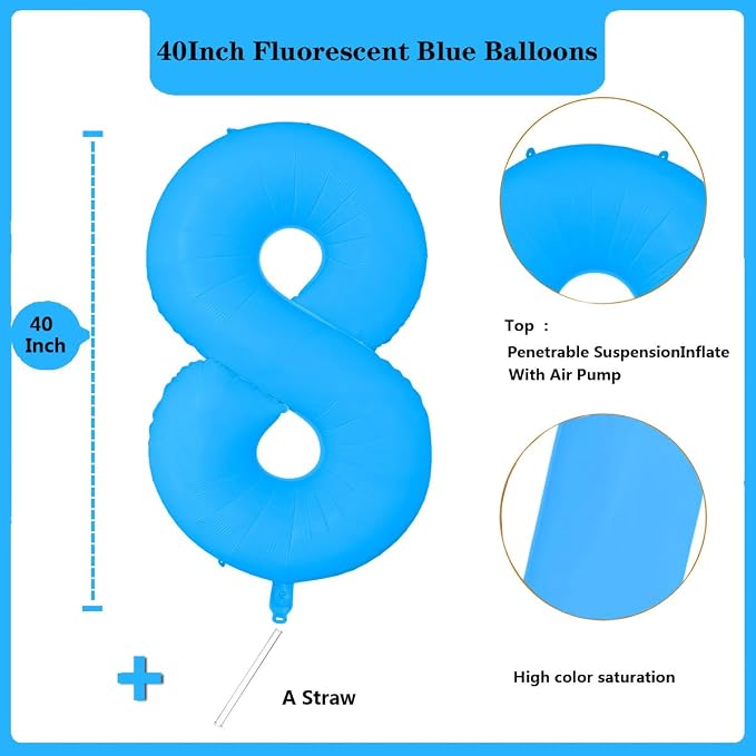 Fluorescent Blue Number Balloon 40 inch Giant Foil Helium Balloons Blue Number - Image 2