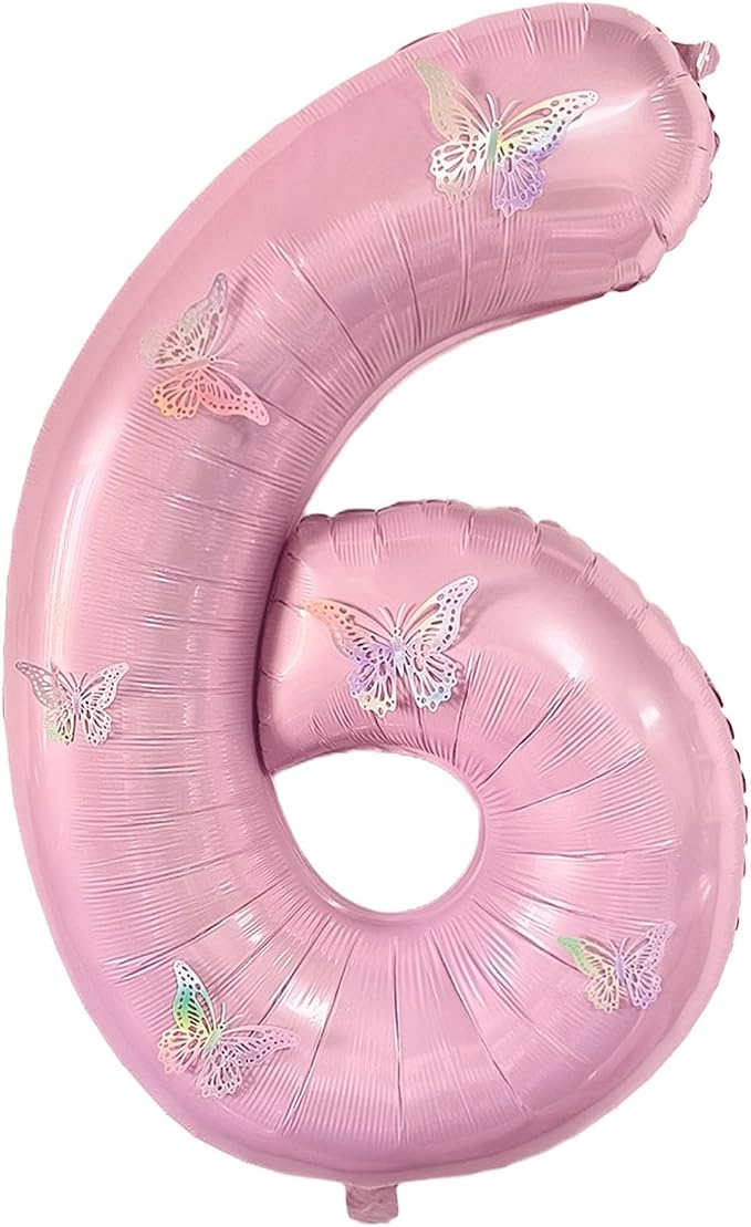 40 Inch Number Balloon Pink Large Mylar Foil Pink Number Balloons and Butterfly by GLASNES