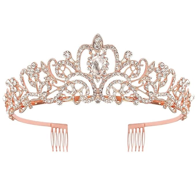 Didder Rose Gold Crystal Tiara Crown Headband Princess Elegant Crown with combs for Women Girls Bridal Wedding Prom Birthday Party
