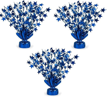 PMU 3 Pack Bursting Star Metallic Foil Spray Centerpiece-Royal Blue Balloon by PMU