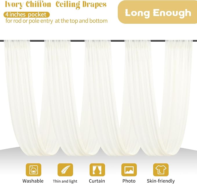 4 Panels Ivory Ceiling Drapes for Wedding Ceiling Drapes 5ftx40ft Wedding Arch - Image 3