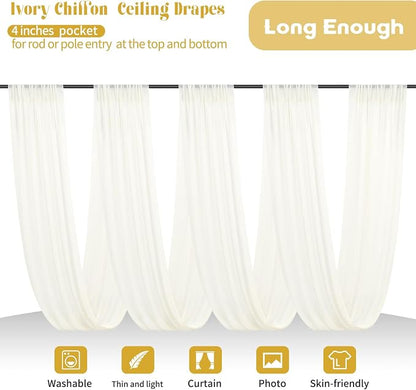 4 Panels Ivory Ceiling Drapes for Wedding 5ftx10ft Arch Draping Fabric Sheer - Image 3