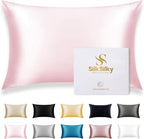 SilkSilky 100% Mulberry Silk Pillowcase - Pure 22 Momme High-Grade 6A Fibers for Hair & Skin, Envelope Closure, Natural, Organic, Breathable & Cooling Pillow Case (King, Pink)