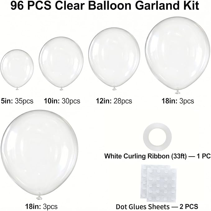 96Pcs 5/10/12/18 Inch Clear Latex Balloon Garland Arch Kit | Transparent - Image 2