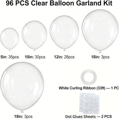 96Pcs 5/10/12/18 Inch Clear Latex Balloon Garland Arch Kit | Transparent - Image 2