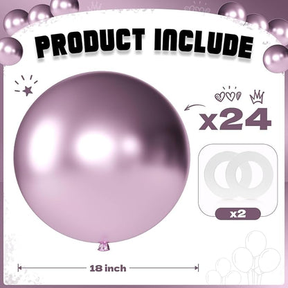 Metallic Pink Balloons 18 Inch 24 Pack Matte Helium Latex Round Balloons - Image 2