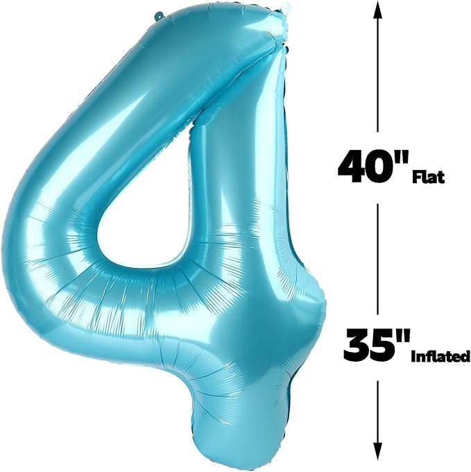 Pearl Blue Number 4 Balloon 40 inch, 4th Birthday Party Balloons Decorations | - Image 2