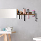 Hair Tool Organizer Wall Mounted - Wooden Dryer Holder, Blow Dryer Holder for Bathroom, Rustic Styling Tools Organizer for Flat Iron, Curling Wand, Hair Straighteners, Brushes, Brown