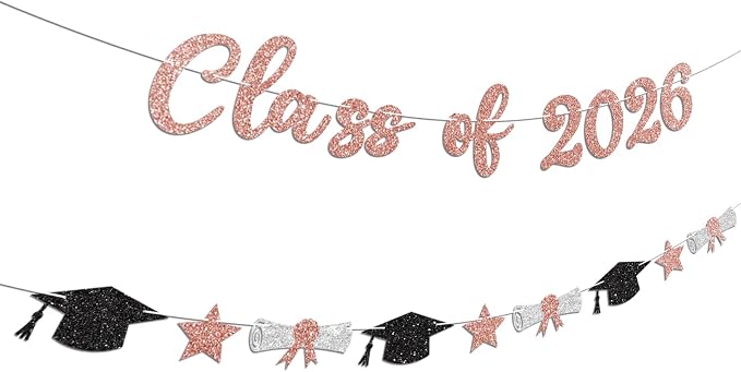 Class of 2026 Banner Rose Gold Graduation Decorations Prestrung 2026 Graduation - Image 2