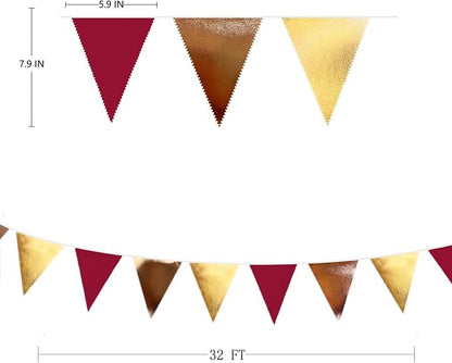 Fall Party Decorations Maroon Gold Brown Metallic Fabric Triangle Pennant - Image 2