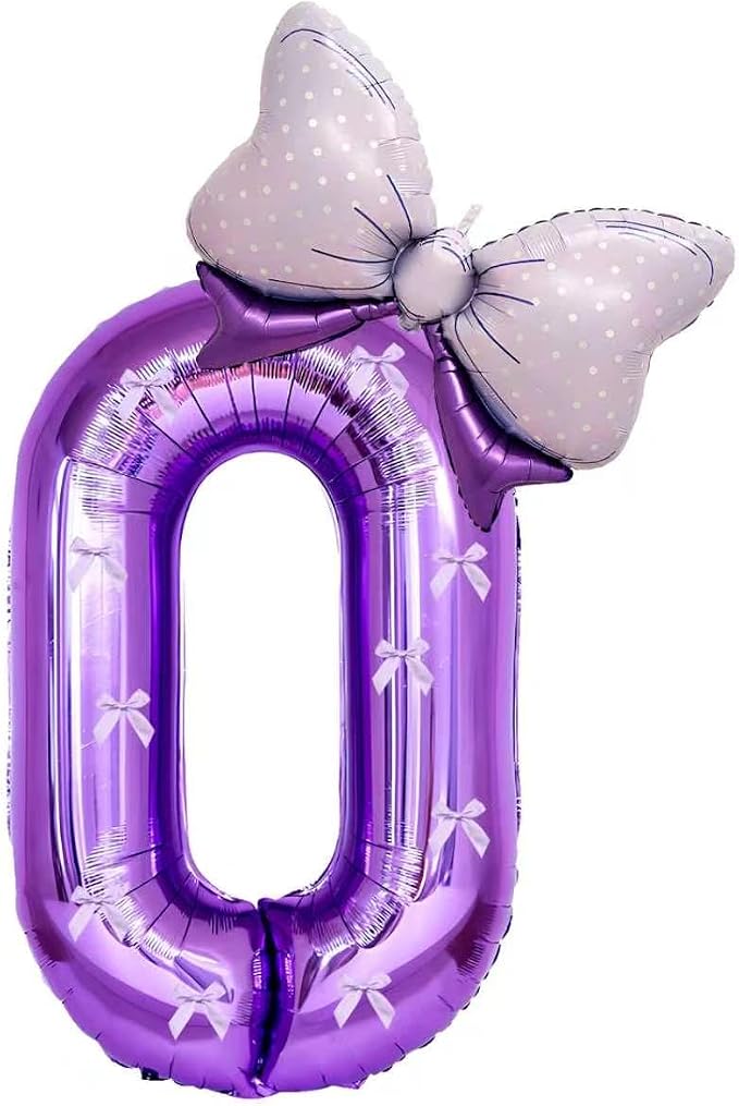 32 Inch Purple Butterfly Ribbon Number 0 And Bow Balloon Foil Film Balloon by Unknown
