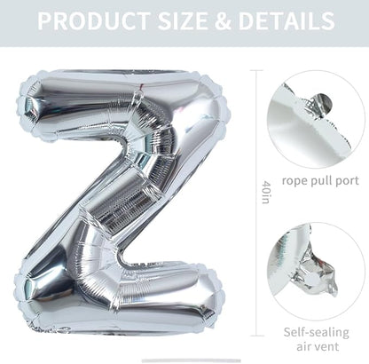 TONIFUL 40 Inch Large Silver Letter Z Foil Balloons Alphabet Balloons | Giant - Image 2