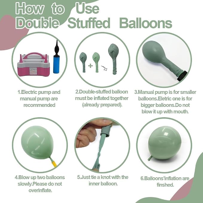 Dusty Green Pink Balloon Arch Double Stuffed Pastel Baby Pink Light Green White - Image 4