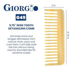 Giorgio G30 Large 5.75 Inch Hair Detangling Comb, Wide Teeth for Thick Curly Wavy Hair. Long Hairs Detangler Comb For Wet and Dry. Handmade of Cellulose, Saw-Cut, Hand Polished, Ivory 6 Pack
