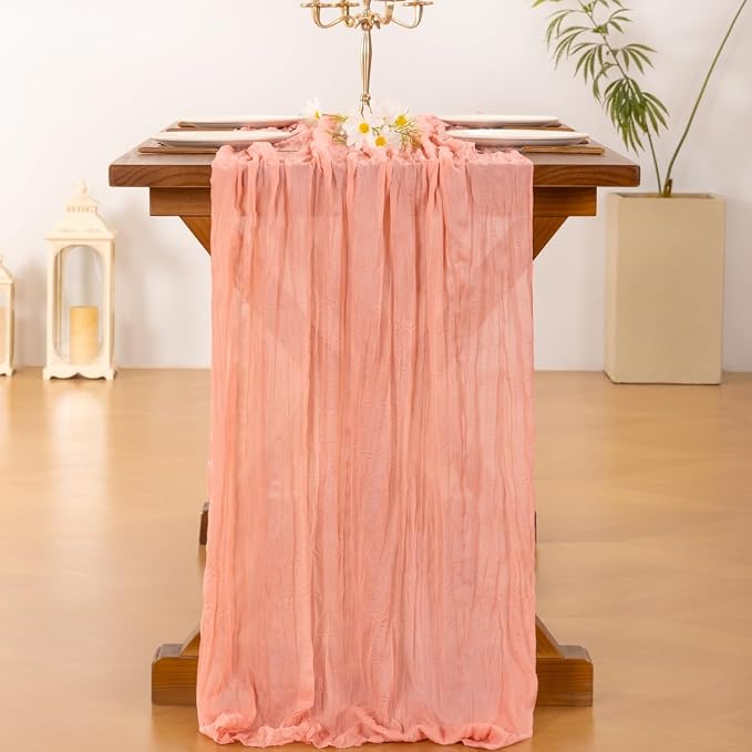 Cheesecloth Table Runner Summer Boho Wedding Birthday Party Home Decor | Coral - Image 4