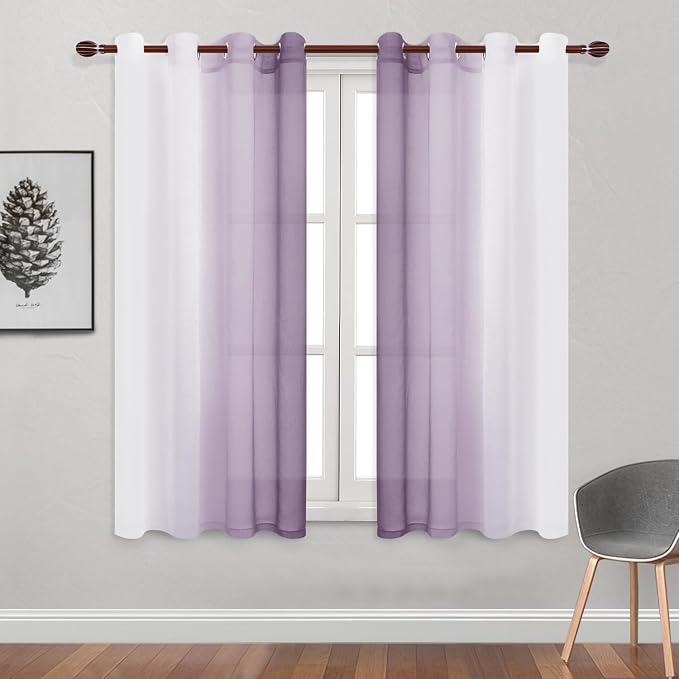 DWCN Lavender Faux Linen Ombre Sheer Curtains - Image 2