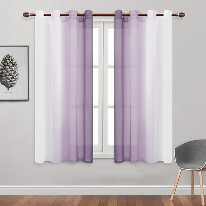 DWCN Lavender Faux Linen Ombre Sheer Curtains - Image 2