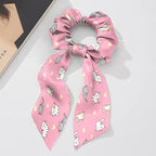 Dachshund Cat Elastic Hair Ties No Damage Ribbon 2 Piece Stylish Satin Hair Scrunchies for Women Travel Soft Ponytail Holder Knotted Bow