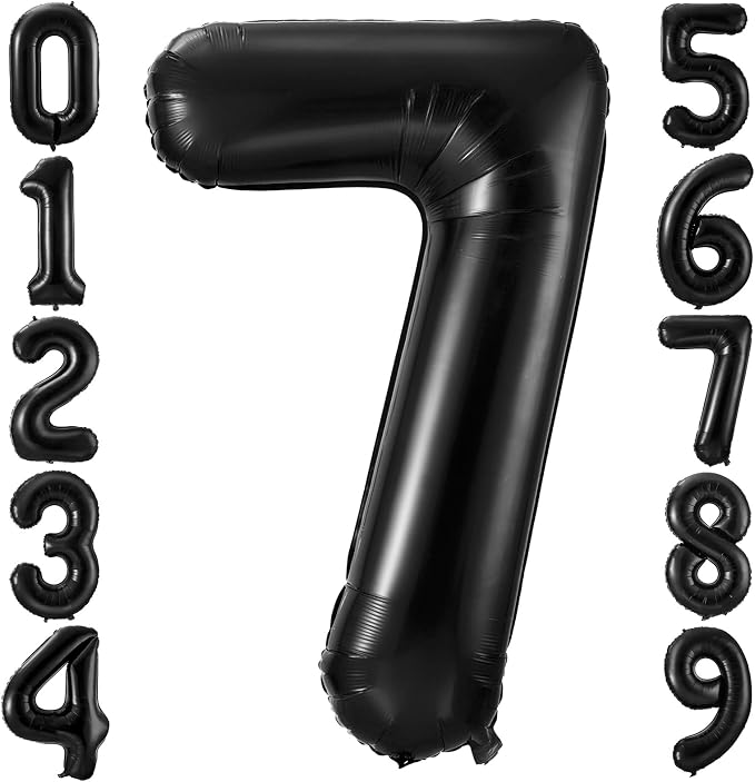 Black 7 Balloon Number, 40 Inch Number 7 Balloon Large Black 7 Foil Mylar by BBPOOL