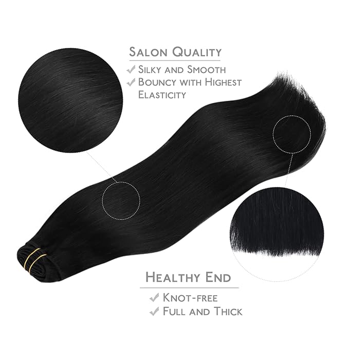 WENNALIFE Clip in Hair Extensions Real Human Hair, 24 Inch 140g 7pcs Remy Hair, Jet Black Straight Natural Extensiones De Cabello Humano Con Clip Ins