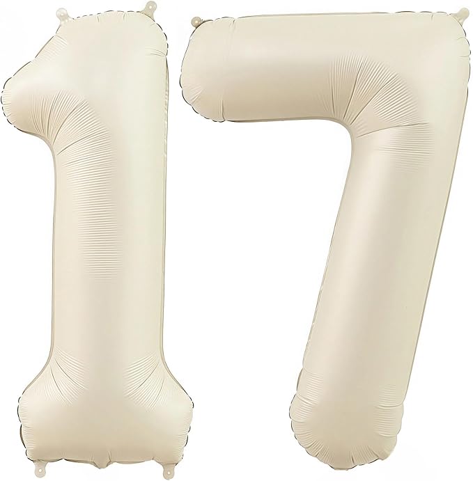 Cream 17 Balloon Number 40 Inch Cream Number 17 Balloon Helium Mylar Balloons by BBPOOL