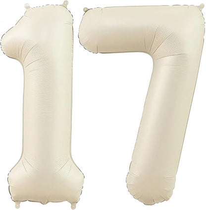 Cream 17 Balloon Number 40 Inch Cream Number 17 Balloon Helium Mylar Balloons by BBPOOL