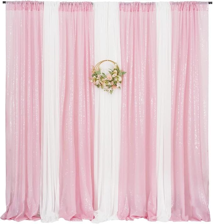 Poise3EHome 2Pcs 2Ft x 8Ft Pink Sequin Backdrop Curtains, Glitter Photography - Image 6