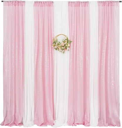 Poise3EHome 2Pcs 2Ft x 8Ft Pink Sequin Backdrop Curtains, Glitter Photography - Image 6