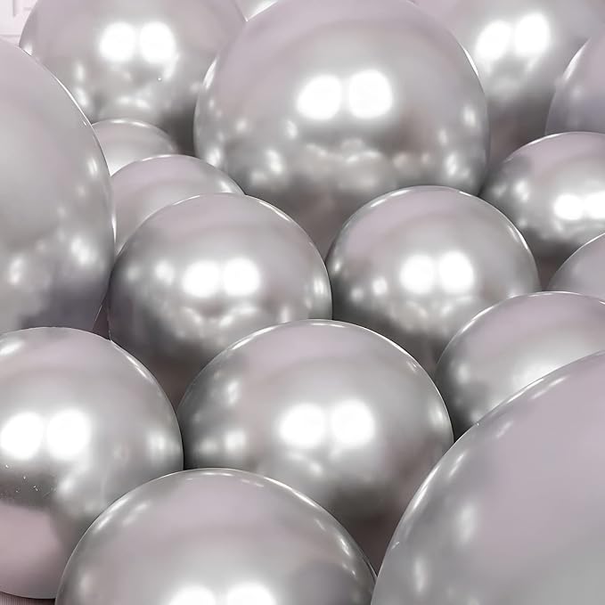 Voircoloria 105pcs Metallic Silver Party Latex Balloons, 12inch | - Image 6