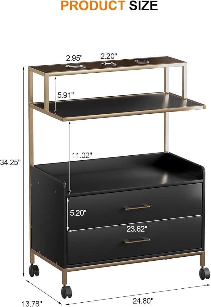 Salon Rolling Trolley with Lockable Wheels Storage Drawers Tool Organizer Barber Cart Mobile Hair Station Cabinet for Beauty Makeup Spa Massage Lash Tattoo Pedicure