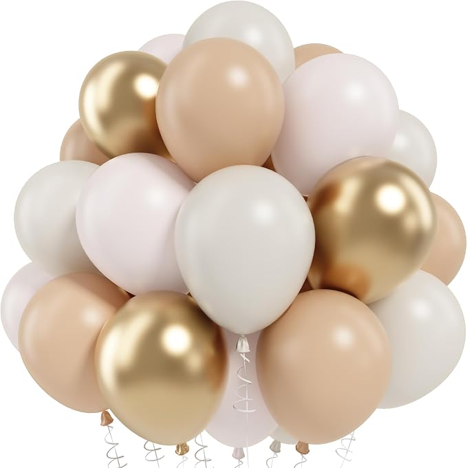 Netural Balloon Set, Double Stuffed Beige Cream Tan Gold Balloons Blush White by Jobkoo